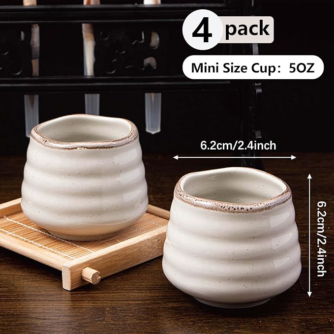 4pcs Japanese Tea Cup Set – Mini Size Cup 5OZ Ceramic Matcha Cup, Handless - Image 3