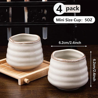 4pcs Japanese Tea Cup Set – Mini Size Cup 5OZ Ceramic Matcha Cup, Handless - Image 3