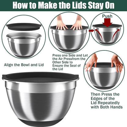 Mixing Bowls with Airtight Lids Set, 4 Stainless Steel Bowls Nesting Bowls & - Image 6