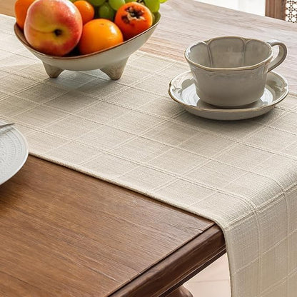 Linen Textured Table Runner, Ivory Table Runners 48 Inches Long | Raised Grid - Image 4