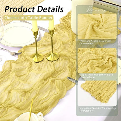 8 Pack Light Yellow Cheesecloth Table Runner 17x108 inch Rustic Gauze Table - Image 4