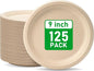 RACETOP Compostable Paper Plates 9 Inch [125 Pack], Disposable Biodegradable Heavy Duty Paper Plates, Made of Natural Sugarcane Fibers, Unbleached Brown, Round