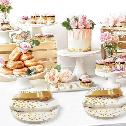 Serve 35 Guests Pink and Rose Gold Plates and Napkins Party Supplies,7 Inch Happy Birthday Pink Paper Plates Disposable for Bridal Showers Birthday Wedding