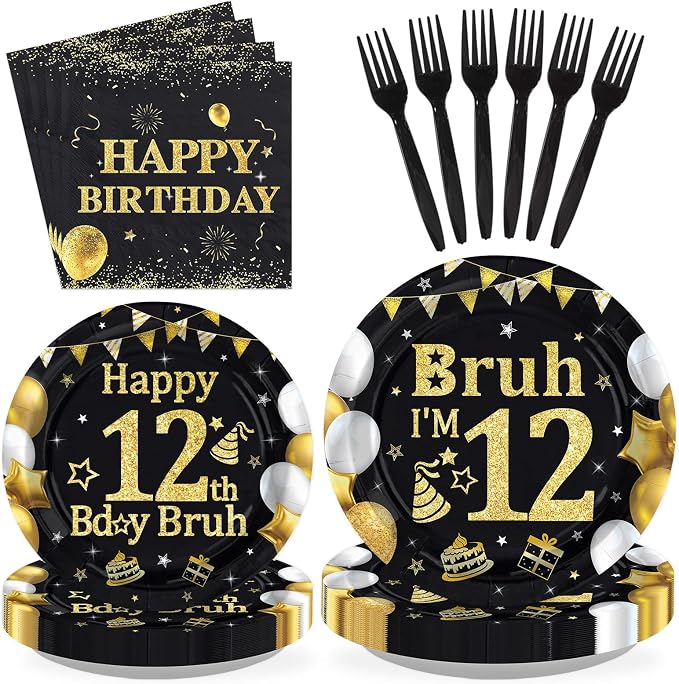 96 Pcs Bruh 12th Birthday Party Decorations by Greencian