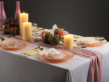 100 Pink Gold Plastic Plates Set, Elegant Fancy Heavy Duty - Image 3
