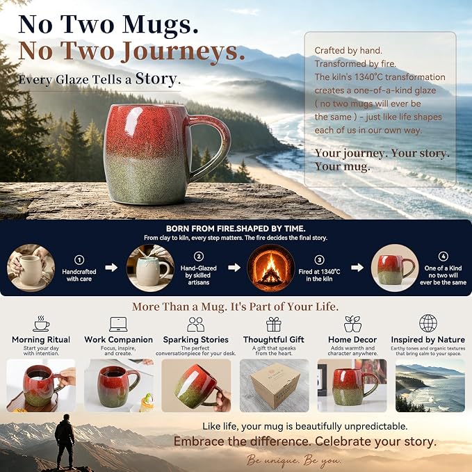 Handmade 22oz Ceramic Coffee Mug, Ergonomic Large Handle, Ideal Gift - Image 9