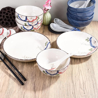 4-Piece Japanese Ceramic Dinnerware Set, Plate, Dish, Bowl, Spoon, Japanese Hand-painted Tableware set, A Good Tableware (WC)