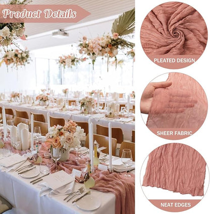 6 Pieces Dark Rose 10FT Cheesecloth Table Runner Boho Gauze Fabric Table Runner - Image 2