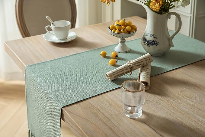 Sage Table Runners 90 Inches Long, Burlap Linen Style Rustic Farmhouse Table - Image 4