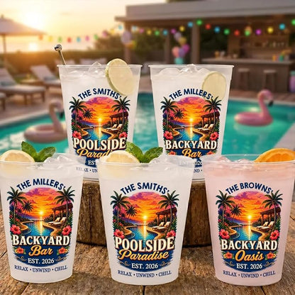 Personalized Poolside Party Cups, Reusable Plastic Cups | Summer Vacation And by PawfectHouseGifts