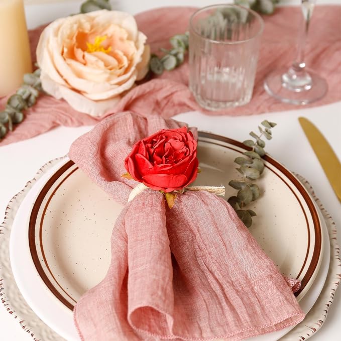 Handmade Flower Napkin Rings Set of 6, Valentine's, Thanksgiving Table - Image 2