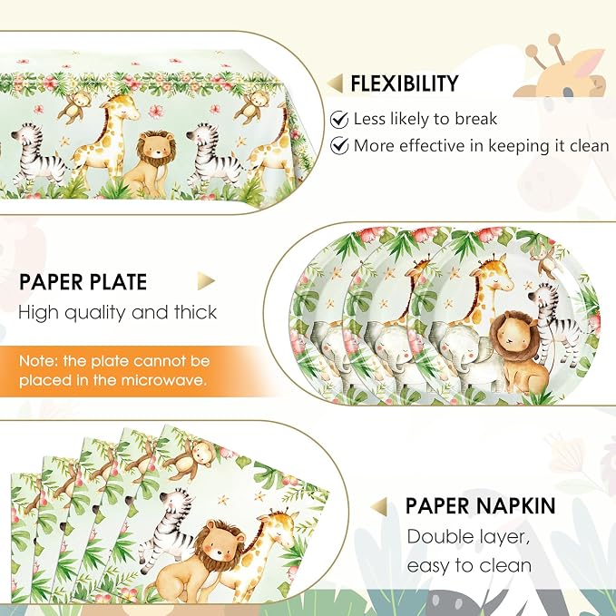 41Pcs Safari Baby Shower Decorations, Jungle Safari Theme Party Tableware - Image 4