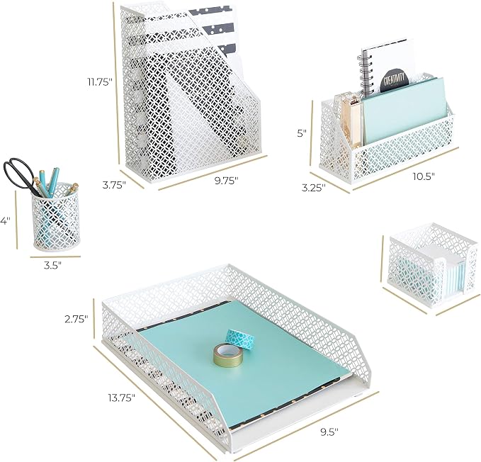 BLU MONACO | White Desk Organizer Set 6 Piece | Mail Sorter Organizer Countertop - Image 6
