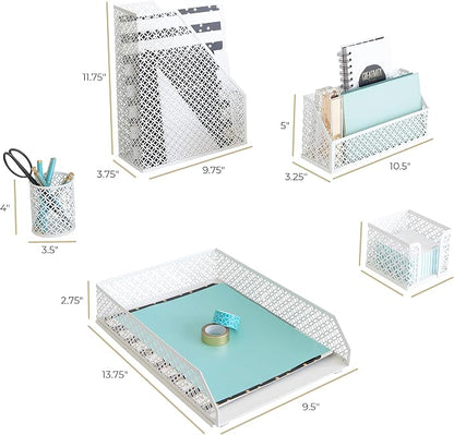 BLU MONACO | White Desk Organizer Set 6 Piece | Mail Sorter Organizer Countertop - Image 6
