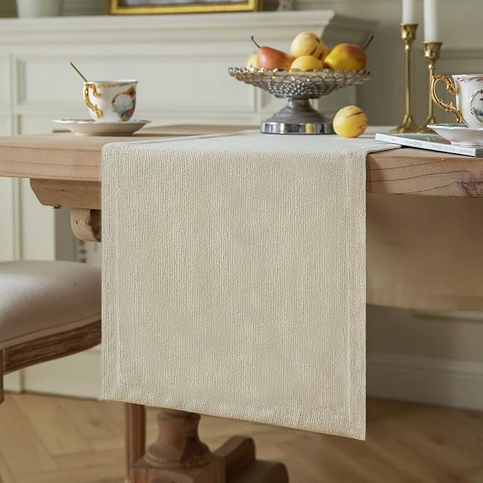 Burlap Style Farmhouse Table Runner, 14x48 Inches Cream | Thick Durable Fabric by ZEEMARTONLINE