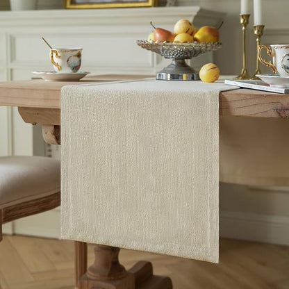 Burlap Style Farmhouse Table Runner, 14x60 Inches Cream | Thick Durable Fabric by ZEEMARTONLINE