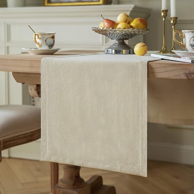 Burlap Style Farmhouse Table Runner, 14x108 Inches Cream | Thick Durable Fabric by ZEEMARTONLINE