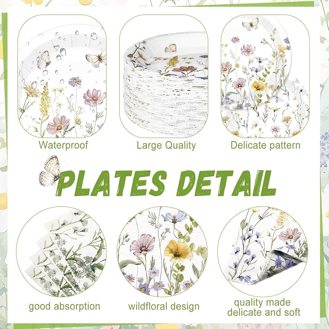 250 Pcs Wildflower Party Decorations Include Spring Summer Floral Paper Plates - Image 2