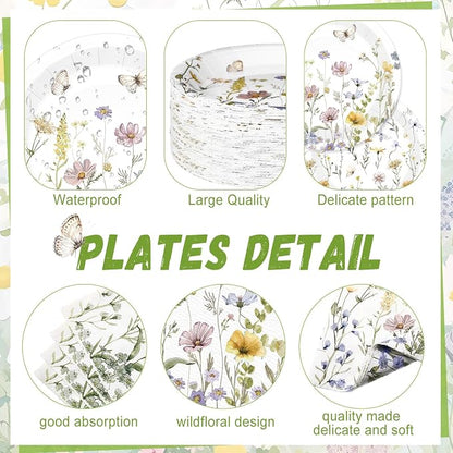 250 Pcs Wildflower Party Decorations Include Spring Summer Floral Paper Plates - Image 2