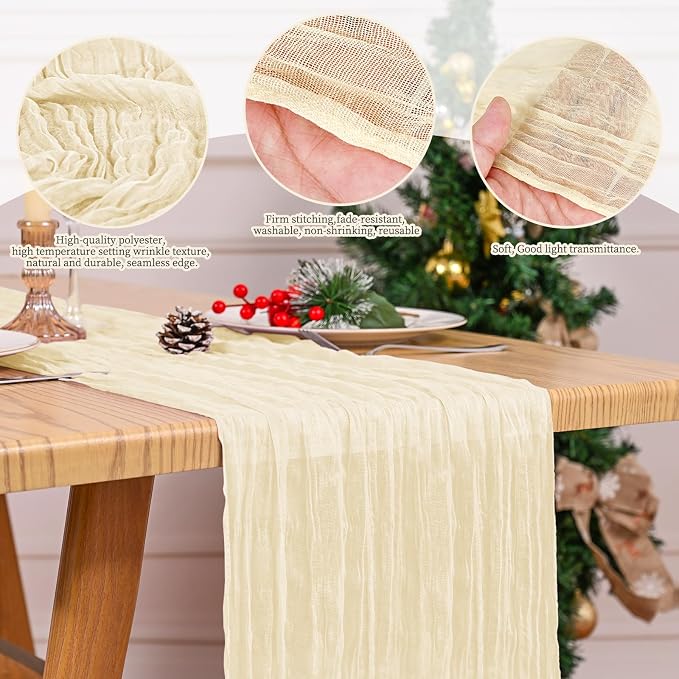 4 Pack Ivory Table Runner 17 x 108inch Cheesecloth Table Runner Boho Gauze - Image 5