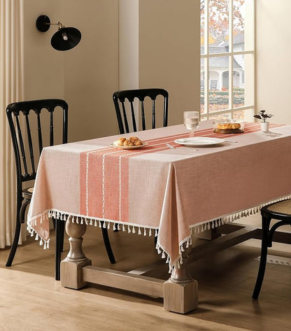 ZeeMart Contrast Linen Table Cloth Square Table Cloths 60x60 Inch Orange, Farmhouse Style Heavy Weight Burnt Orange Fall Tablecloth, Water Resistant Burlap Tablecloths