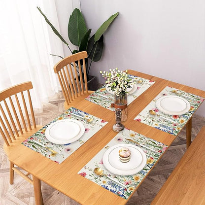 AOFOTO Floral Placemats Set of 4 Colorful Wild Flower Plants Printed Place Mats Artistic Rectangular Modern Table Mats for Home Kitchen Restaurant Party Dining Table Decor 12x18 Inch