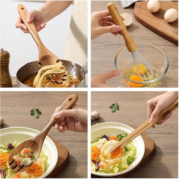 Natural Acacia Wooden Kitchen Utensils Set | Wooden Spoons - Image 4