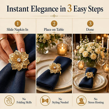 Gold Napkin Rings Set of 12 – Floral Design – Elegant Napkin Ring Holders - Image 5