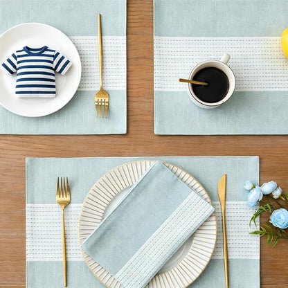 Wracra Linen Placemats Set of 6, Aqua Blue Place Mats - Image 6