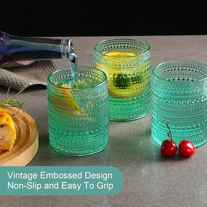ZMOWIPDL Drinking Glasses Set of 6, 12oz Lake Blue Hobnail Glass Cups | Vintage - Image 7