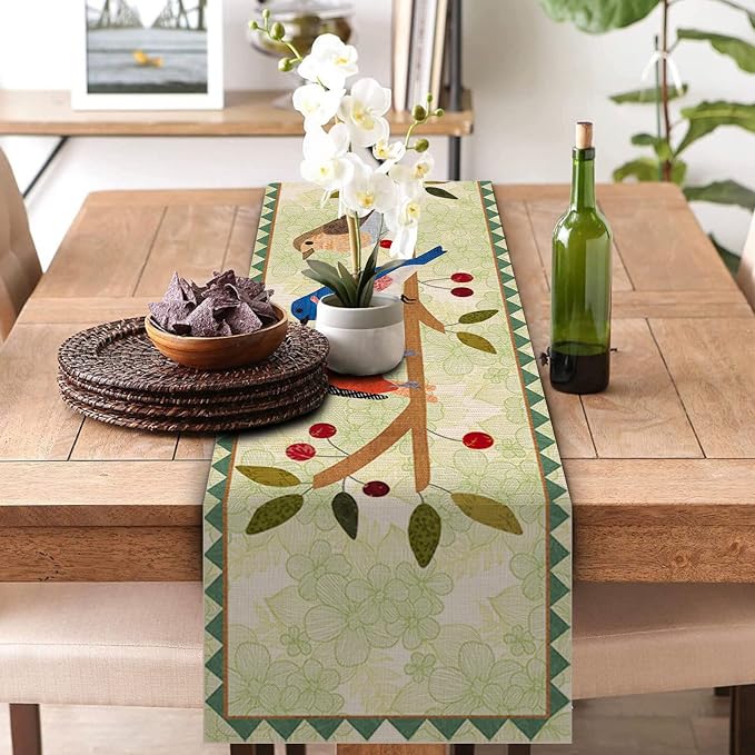 Seliem Summer Birds Tree Branches Table Runner, Cardinal Home Kitchen | Dining - Image 4