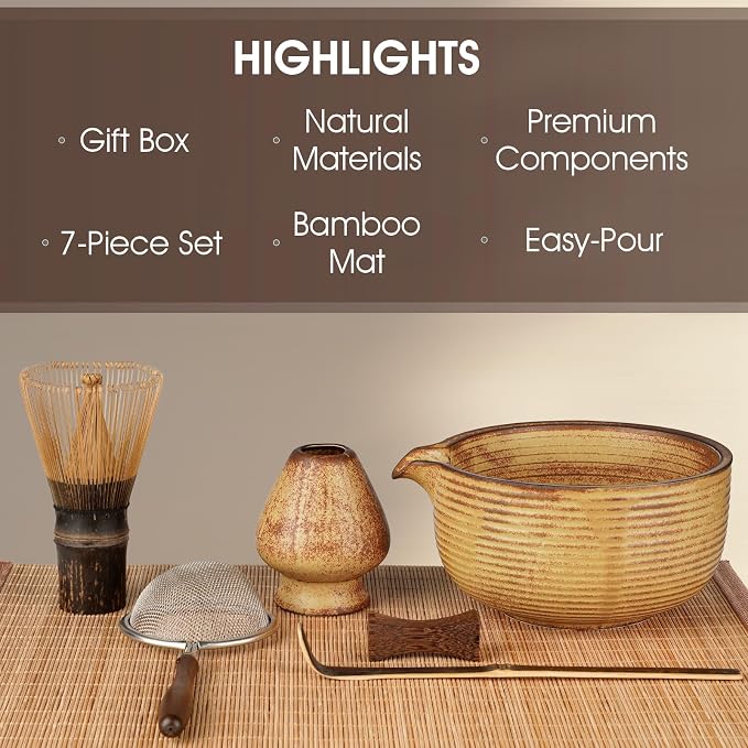 7-Piece Matcha Set，Matcha Bowl & 100-Prong Purple Bamboo Whisk | Gilded Artisan - Image 2