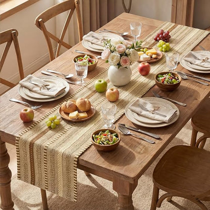 Artoid Mode Coffee Farmhouse Stripe Braided Table Runner 12x60 Inch | Holiday - Image 5