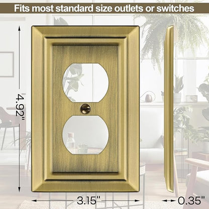 Metal Wall Plate for Electrical Outlets, Decorative Antique Brass Switch Plates Outlet Cover, Light Switch Cover Plate, 1-Gang Wall Plates (Duplex Outlet, 6 Pack)