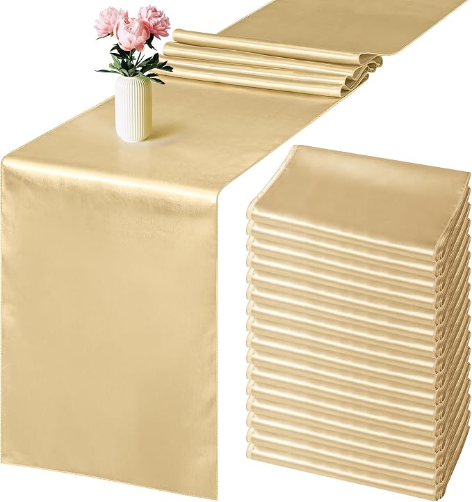 Aneco 16 Pack Satin Table Runner 12 x 108 Inch Champagne Long Wedding Satin by Aneco