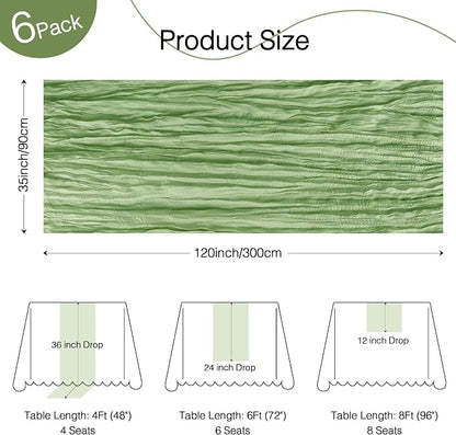 6 Pack Sage Green Cheesecloth Table Runner Boho Gauze Home Decor | 120 Inch - Image 7