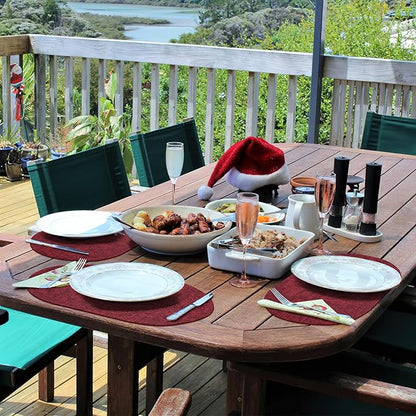 Placemats Set of 12 Washable, Heat Resistant Table Placemats Wipeable Faux Leather Oval Place Mats Non Slip, Waterproof Oval Table Mats for Indoor Outdoor, Wine Red