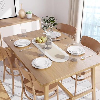 Encasa XO Dining Table Runner, Handmade Ribbed Cotton 12"x36" Beige & Off White - Image 2