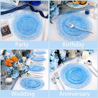 U-QE 60PCS Clear Blue Plates - Blue Plastic Hanukkah Plates Disposable&Reusable - Heavy Duty Plastic Plate for Hanukkah, Party&Wedding Including 30 Dinner Plate 10" & 30 Appetizer Plate 7"