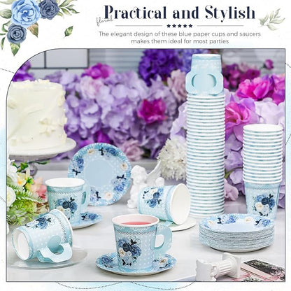 Nuogo 200 Pcs Floral Paper Tea Cups and Saucers 7 oz Disposable Paper Teacups - Image 4