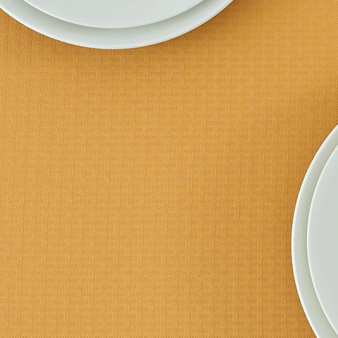 maxmill Square Tablecloth Weaved Texture Stain Resistant Waterproof Wrinkle Free Washable Soft Table Cloth, Decorative Fabric Table Cover for Dining Room Dinner Parties, 52 x 52 Inch, Ochre Yellow