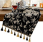 Floral Botanical Table Runner 13 x 48 Inch Black | Jacquard Flower, by HomeyHo