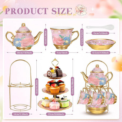 21 Pcs Ceramic Teapot Set Vintage Porcelain Tea Cups - Image 2