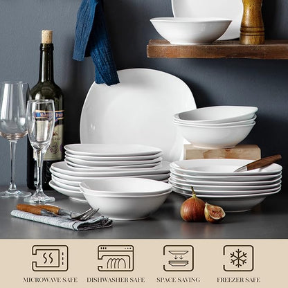 MALACASA Dinnerware Sets, 24-Piece Porcelain Square Dishes, Chip and Scratch - Image 3