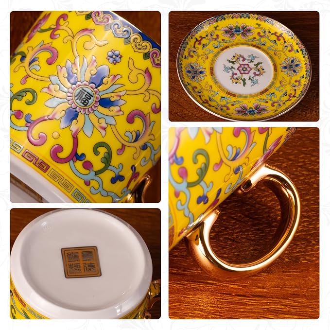 KAMMAK Tea Cup and Saucer, Ceramic Coffee Cups, 7 oz, Afternoon Tea and - Image 4