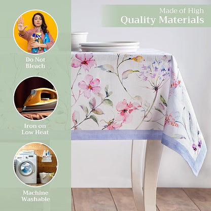 Maison d' Hermine Table Cloth Rectangle Table 100% Cotton 54 x 72 Inches Tablecloth Reusable Decorative for Dining Room Farmhouse Home Valentines Day Decorations Spring Summer - Summer Floral