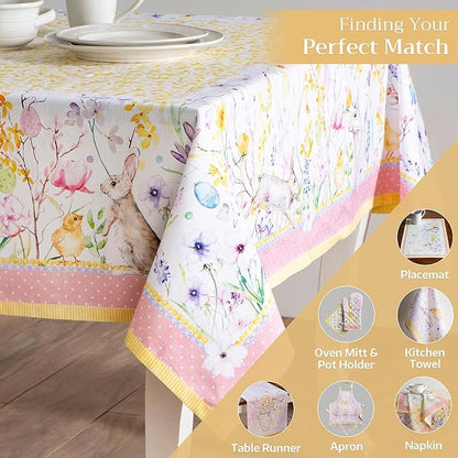 Maison d' Hermine Table Cloth Rectangle Table 100% Cotton 60 x 120 Inches Tablecloth Reusable Decorative for Dining Room Farmhouse Home Valentines Day Decorations Spring Summer - Easter Zest