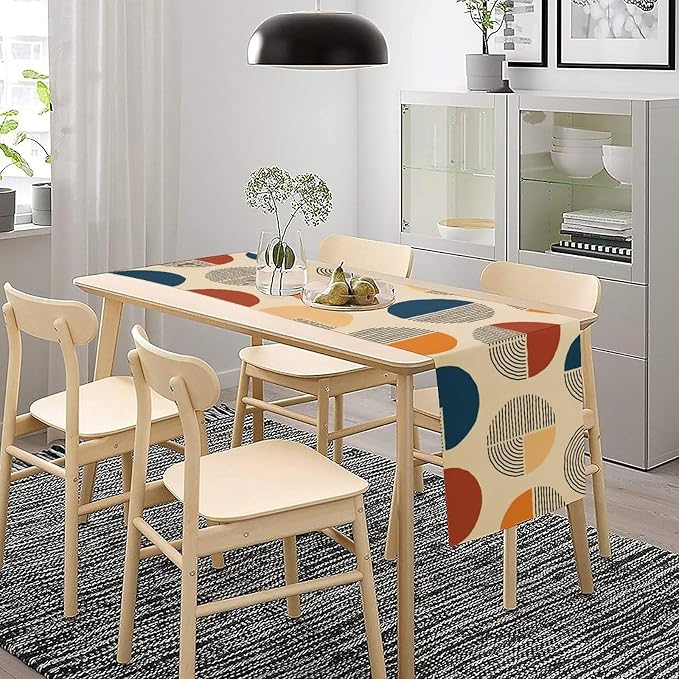 Abstract Mid Century Table Runner Sun Geometric Arch Minimalisted Modern Trendy - Image 3