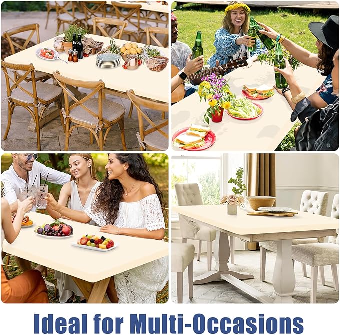 Spandex 5 Foot Rectangle Table Cloth 2 Pack, Elastic Fitted Tablecloths for Picnic, Stretch Washable Patio Table Cover for Outdoor, Camping, Banquet and Parties (Champagne, 36"x60")