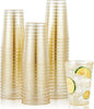 JOLLY CHEF 100 Pack 12 oz Gold Plastic Cups, Disposable Gold Cups, Heavy-duty Party Glasses for Wedding, Thanksgiving, Christmas Parties